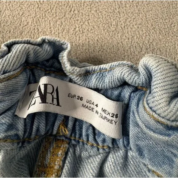 Zara Size 4 Baggy Paperbag Light Wash Jeans Denim Essential Grunge Casual Street - Picture 4 of 16